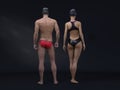 3D render : Portrait of male and female swimmer model with good physical shape wearing stylish swimsuit