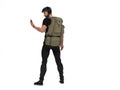 3D Render : The portrait of male traveler with the backpack on his back