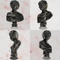 Portrait of a noble lady statue blend of black glossy marble and stunning gold accents