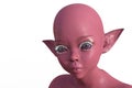 3d render. Portrait of a pink elf on a white background.