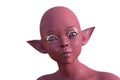 3d render. Portrait of a pink elf on a white background.