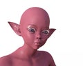 3d render. Portrait of a pink elf on a white background.