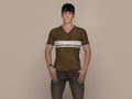 3D Render : Portrait of a smiling young handsome asian man in brown T-shirt and jeans Royalty Free Stock Photo