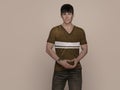 3D Render : Portrait of a smiling young handsome asian man in brown T-shirt and jeans Royalty Free Stock Photo