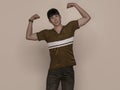 3D Render : Portrait of a smiling young handsome asian man in brown T-shirt and jeans Royalty Free Stock Photo