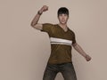 3D Render : Portrait of a smiling young handsome asian man in brown T-shirt and jeans Royalty Free Stock Photo