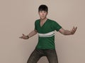 3D Render : Portrait of a smiling young handsome asian man in green T-shirt and jeans Royalty Free Stock Photo