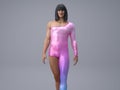 3D Render : Portrait of a transgender woman with shiny sparkling pink colour costume.