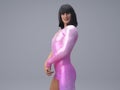 3D Render : Portrait of a transgender woman with shiny sparkling pink colour costume.