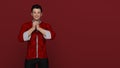 3D Render : Portrait of young Asian man in traditional Cheongsam chinese dress with gesture of congratulation on chinese new year Royalty Free Stock Photo