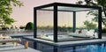 3D render of private pergola with glass slides and jacuzzi