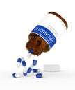 3d render of probiotic pills in bottle over white