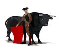 Proud Male Matador and a Bull on a white background