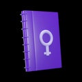 3D Render Of Purple Binder Book Or Notebook With Venus Sign On Black