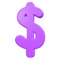 3d render, Purple Dollar symbol on white background Royalty Free Stock Photo
