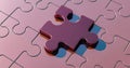 3d render of a purple piece of jigsaw puzzle on some other puzzle pieces