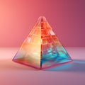 3d render of a pyramid of glass on a pink background.