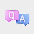 3D render question and answer minimal icon illustration. Customer support concept