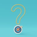 3d render of question mark with dartboard and arrow