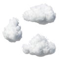 3d render. Random shapes of abstract cotton clouds. Cumulus different views clip art isolated on white background.