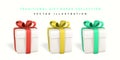 3D render realistic gift box with bow. Paper box with color ribbon and shadow isolated on white background. Vector illustration Royalty Free Stock Photo