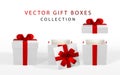 3D render realistic gift box with red bow. Paper box with red ribbon and shadow isolated on white background. Vector illustration Royalty Free Stock Photo