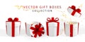 3D render realistic gift box with red bow. Paper box with red ribbon and shadow isolated on white background. Vector illustration Royalty Free Stock Photo