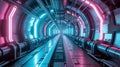 realistic hyper detailed futuristic tunnel with neon glow