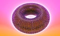 3d render of realistic pink appetizing donut with sprinkles fly on pink background. Simple modern design. fractal donut.