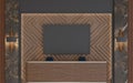 3D Render Receptionist Backdrop Black Marble and motif wood Material with Table