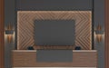 3D Render Receptionist Backdrop Black and motif wood Material with Table