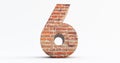 Red Brick Numbers, number six 6 isolated on white background Royalty Free Stock Photo