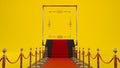 red carpet barriers leading to a golden frame on colored background, vip concept