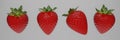 3D render Red clear glass strawberries with leaf isolate on white background. Set of strawberry on white. Collection Side view