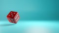 3D render a red dice floating on a turquoise background. Gaming and gambling. Random numbers. Luck and chance Royalty Free Stock Photo