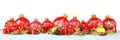 3d render - red and golden christmas baubles over white background Royalty Free Stock Photo