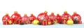 3d render - red and golden christmas baubles over white background - panorama Royalty Free Stock Photo