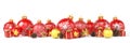 3d render - red and golden christmas baubles over white background - panorama Royalty Free Stock Photo