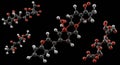 3D Render of Red Grey and White Molecules on Black Background Royalty Free Stock Photo