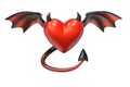 3D render of Red Heart shape with devil wings isolated on white background Royalty Free Stock Photo