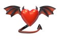 3D render of Red Heart shape with devil wings isolated on white background Royalty Free Stock Photo