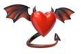 3D render of Red Heart shape with devil wings isolated on white background Royalty Free Stock Photo