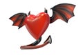 3D render of Red Heart shape with devil wings isolated on white background Royalty Free Stock Photo