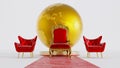 Red king throne with golden globe isolated on white background Royalty Free Stock Photo