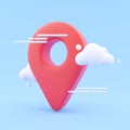 3D render Red map pointer 3d pin with cloud. Location symbol isolated on white background. 3D render Web location point