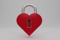 3D render red metal heart shaped Padlock icon isolated on white background. Minimal red lock. 3d rendering illustration Royalty Free Stock Photo