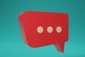 3D render red Minimal chat bubble. Contact us or chat icon 3D in blue green background. Concept of communication, social media