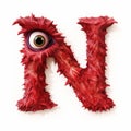 Playful Red Monster Letter N With Whimsical Cyborgs