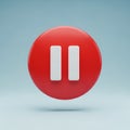 3D Render of a Red Pause Button Icon with White Vertical Bars on a Light Blue Background Keywords: pause, button, icon, symbol, Royalty Free Stock Photo