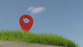 3d render red pin pointers location with a green grass